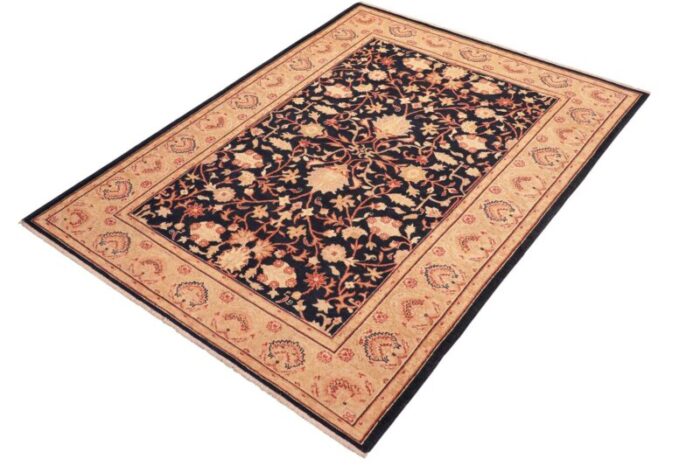 classic ziegler blue tan hand knotted wool rug 53 x 74 6917