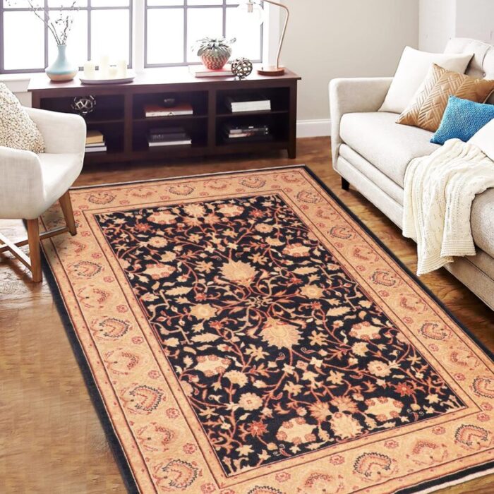 classic ziegler blue tan hand knotted wool rug 53 x 74 8959