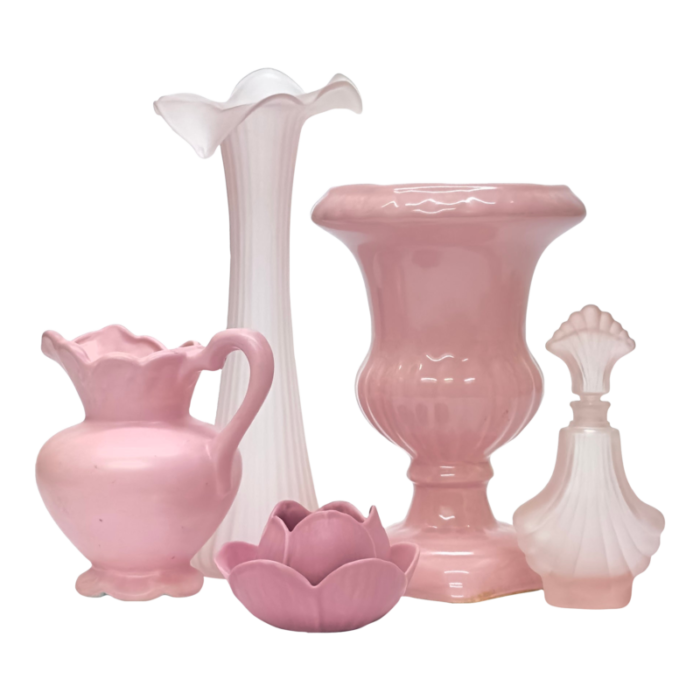 classical style pink vessel curation group of 5 9189