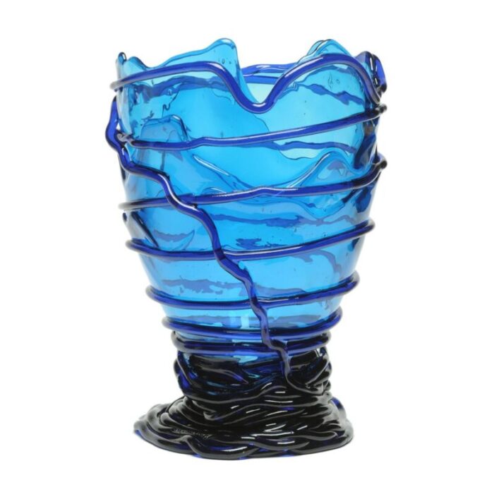 clear light blue dark blue pompitu ii vase by gaetano pesce for fish design 1