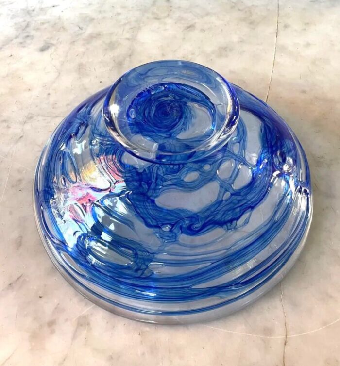 cobalt blue swirl and transparent glass bowl 0272