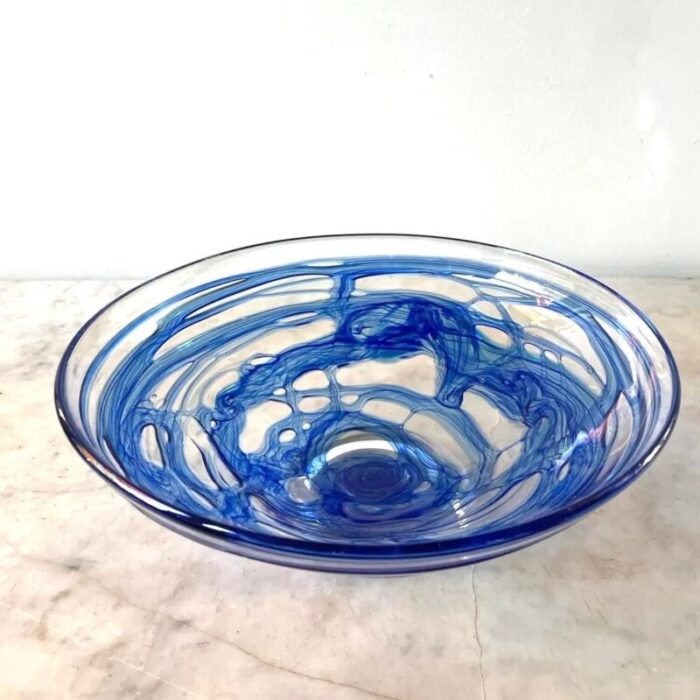 cobalt blue swirl and transparent glass bowl 1667