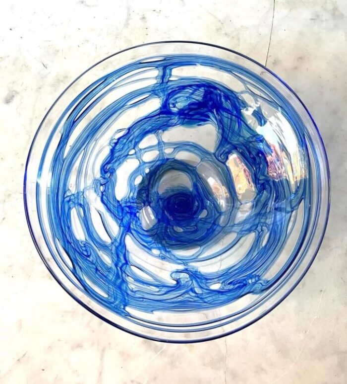 cobalt blue swirl and transparent glass bowl 2156