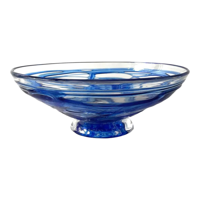 cobalt blue swirl and transparent glass bowl 5973