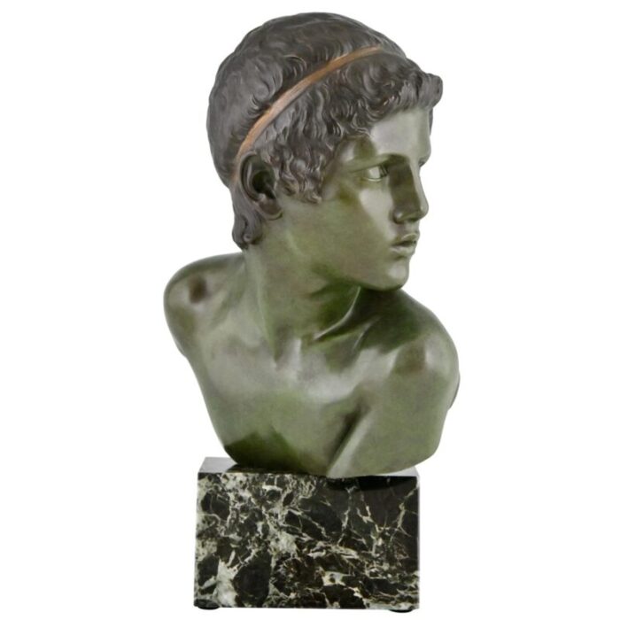 constant roux art deco bust of young achilles 1920 bronze on marble base 0504