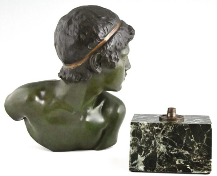 constant roux art deco bust of young achilles 1920 bronze on marble base 3899