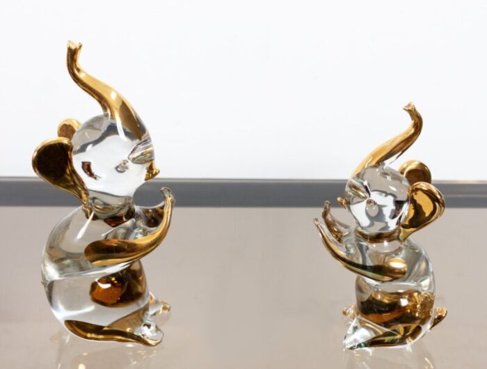 crystal glass elephants from murano 1950s set of 2 2