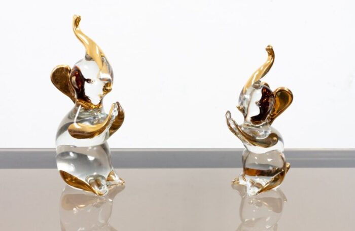 crystal glass elephants from murano 1950s set of 2 4