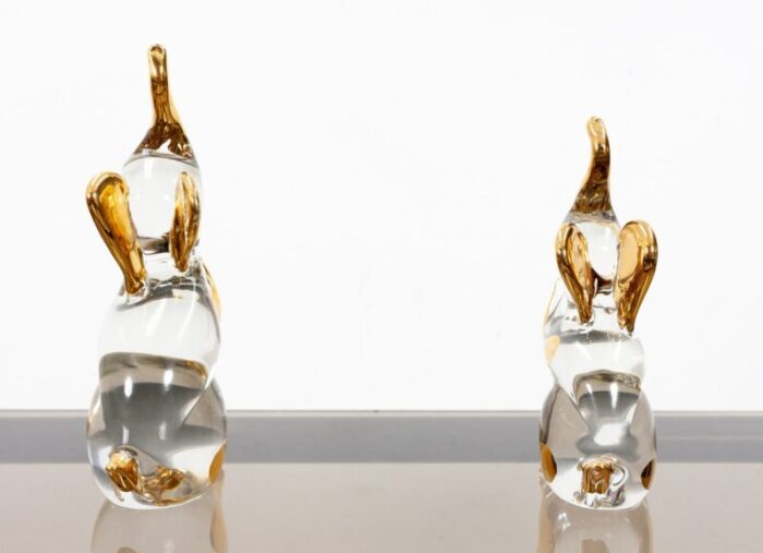 crystal glass elephants from murano 1950s set of 2 7