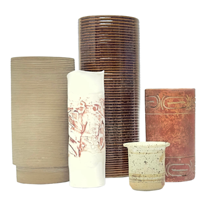 cylindrical artisanal pottery curation group of 5 6921