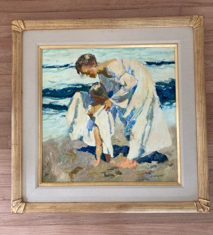 dan mccaw drying off original painting 1990s framed 9388