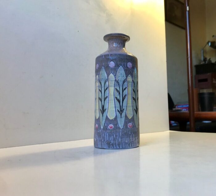 danish ceramic vase with glazed leaves by bj for green 1960s 1