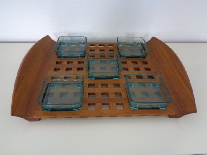 danish teak tray with glass bowls 1960s 1