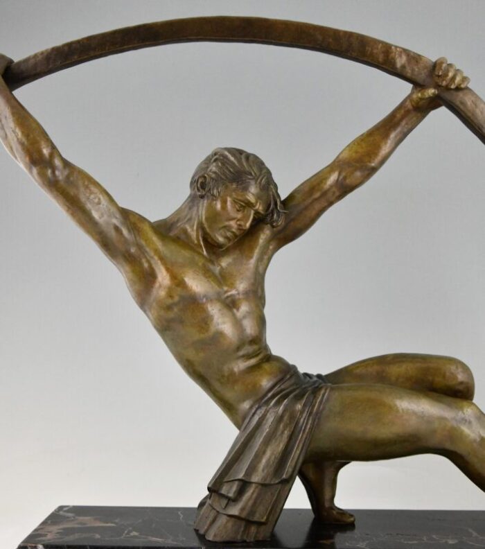 demetre h chiparus art deco sculpture of athletic man 1930s bronze on marble base 3368