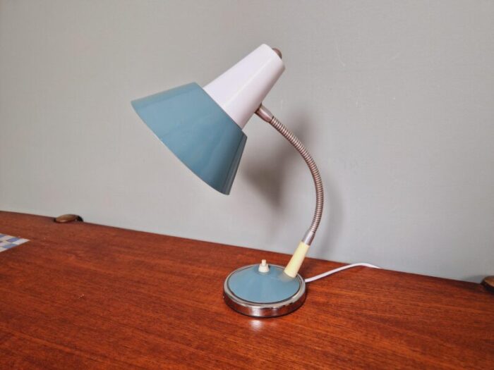 desk lamp in blue and white lacquered metal 1960s 2196