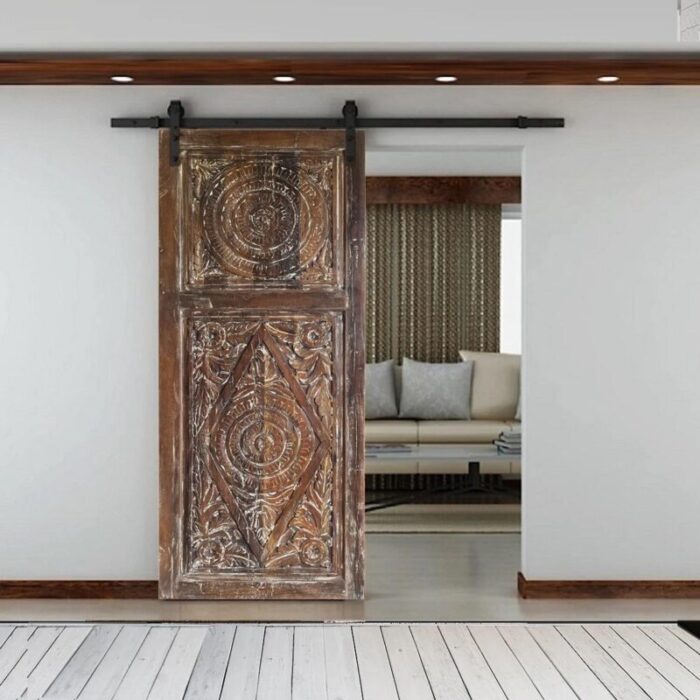 diamond medallion carved india rustic barn door 84x36 8172