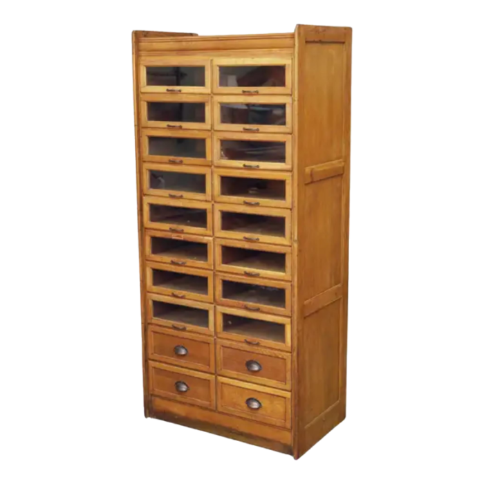 double haberdashers cabinet with glass fronted drawers from england 6761