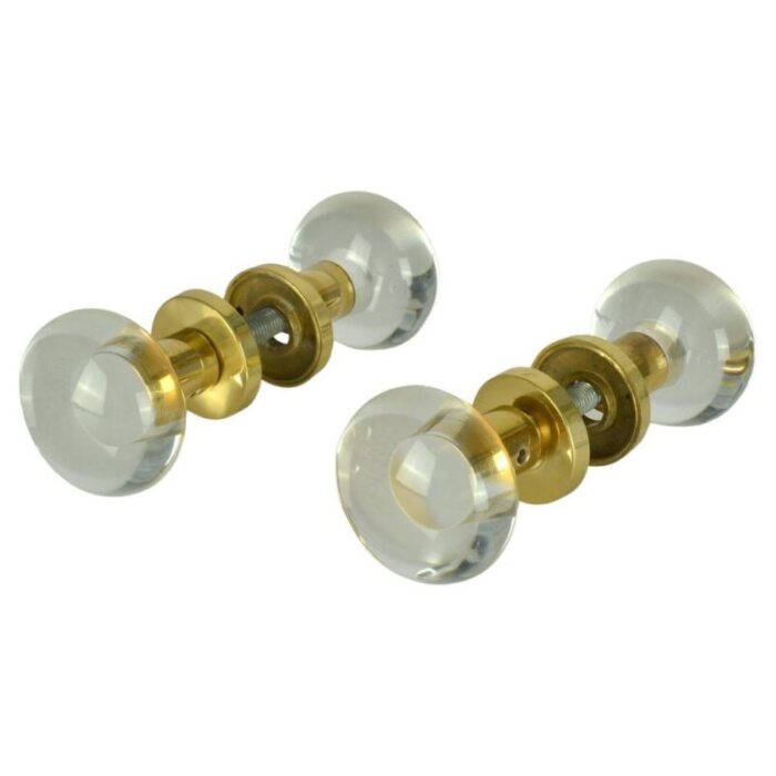 double round push and pull door knobs in acrylic and brass set of 2 1