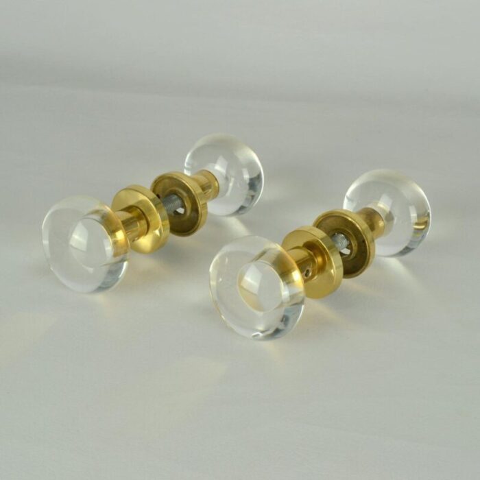 double round push and pull door knobs in acrylic and brass set of 2 7