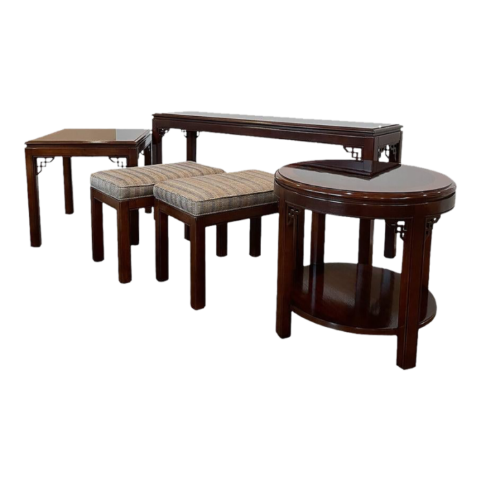 drexel chippendale style set of 3 accent tables and stools 1961