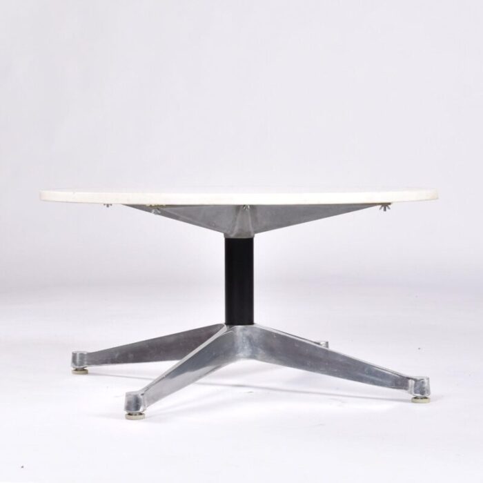 eames for herman miller round white marble coffee table on aluminum base 6222