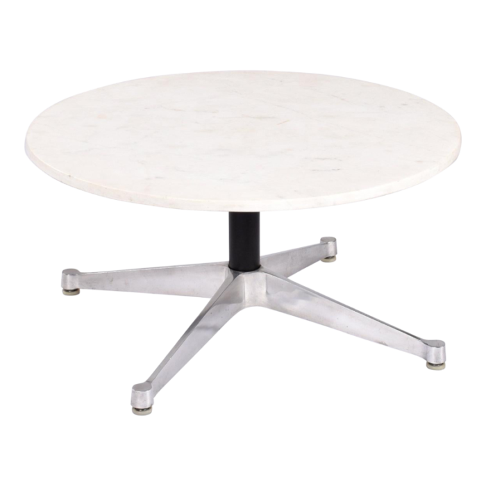 eames for herman miller round white marble coffee table on aluminum base 9232