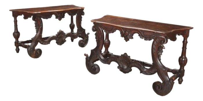 early 18th century baroque wood consoles set of 2 7748