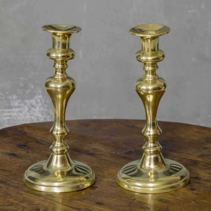 early 19th century brass candlesticks set of 2 1