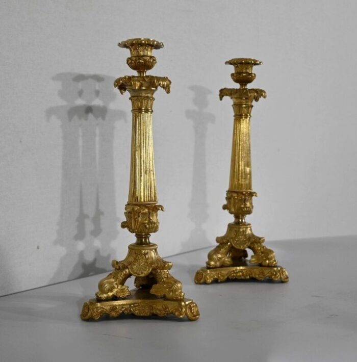 early 19th century bronze candleholders set of 2 2