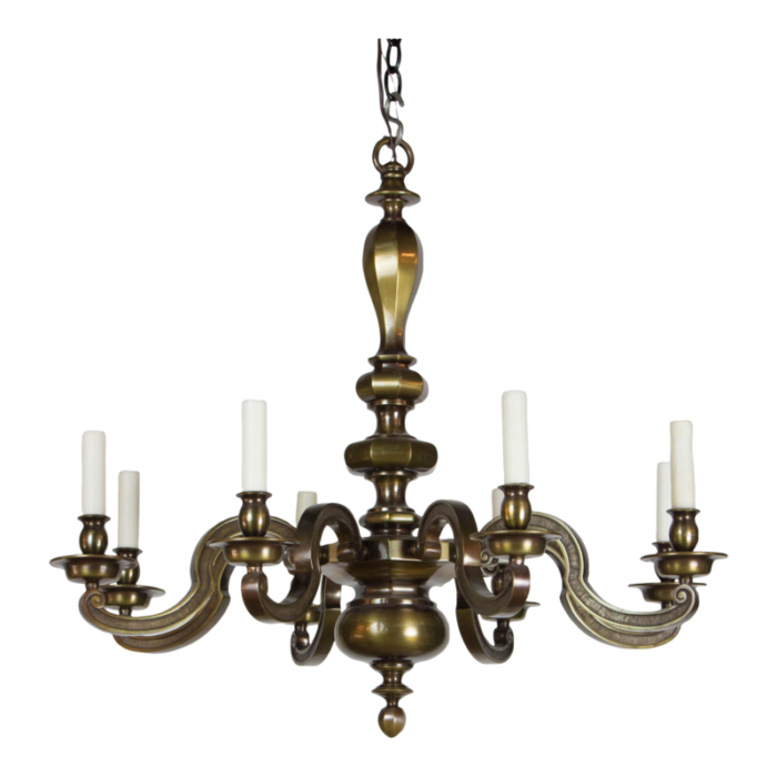 early 20th century eight light antique brass chandelier 8941