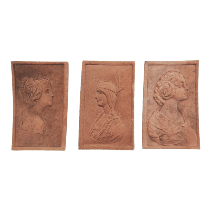 early 20th century embossed tobacco leather cards of women set of 3 5206