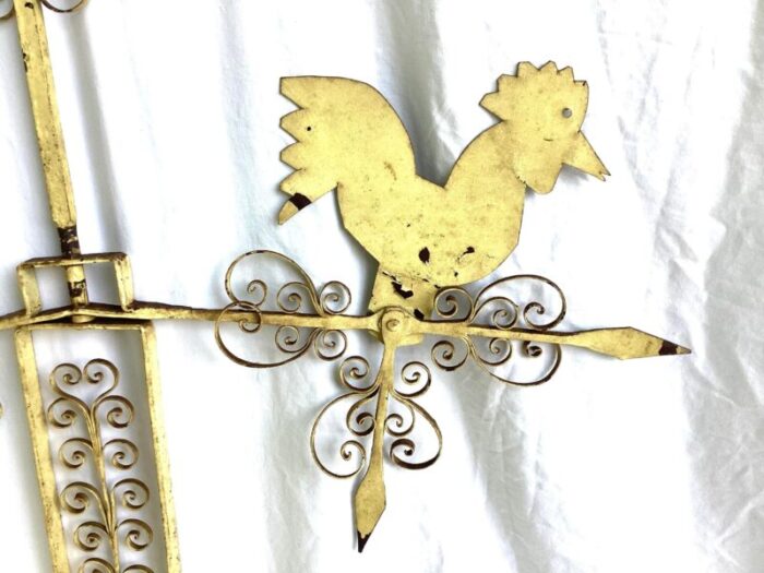 early 20th century folk art wrought iron weathervane with rooster 2681