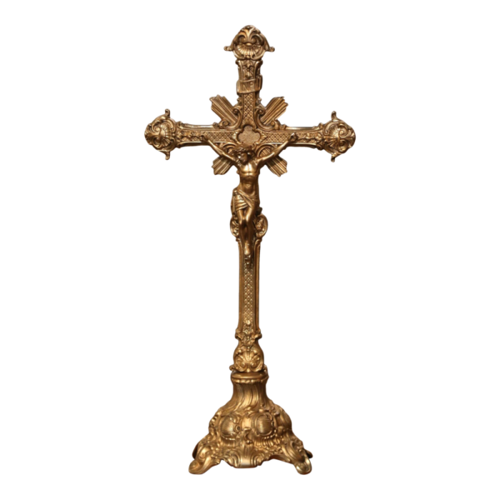 early 20th century french rococo free standing bronze dore altar crucifix 0894