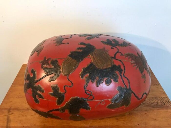 early 20th century huge japanese red lacquerware gourd motif box 0030