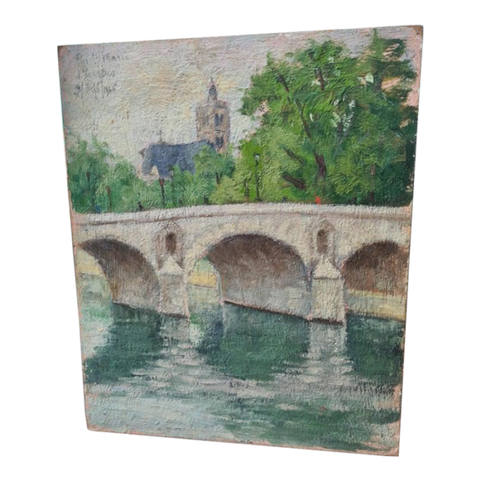 early 20th century impressionist paris view the pont marie st gervais church and the river seine painting by georges guerin 1156