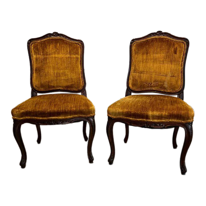 early 20th century pair of antique louis xv style velvet upholstered walnut side chairs 4118