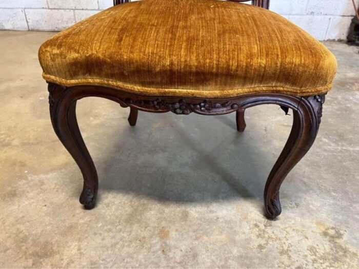 early 20th century pair of antique louis xv style velvet upholstered walnut side chairs 8972