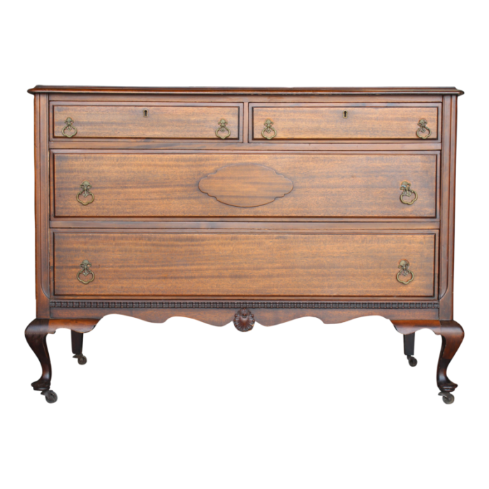 early 20th century queen ann style walnut chest of drawers 9492