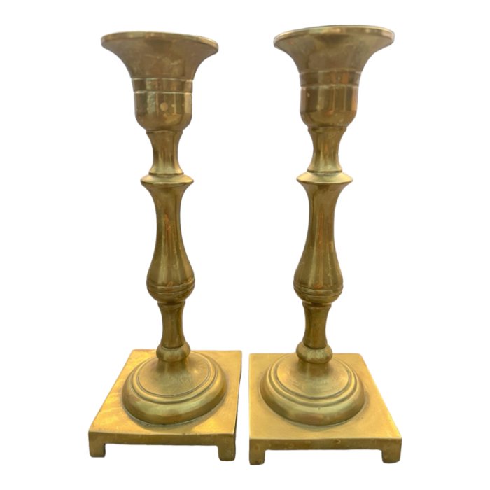 early 20th century solid brass cast candlesticks a pair 2603