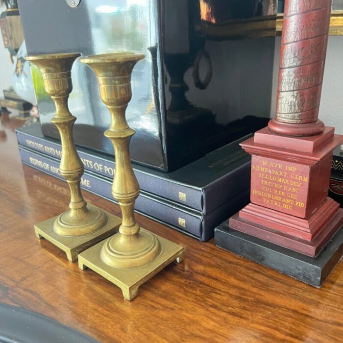 early 20th century solid brass cast candlesticks a pair 6631