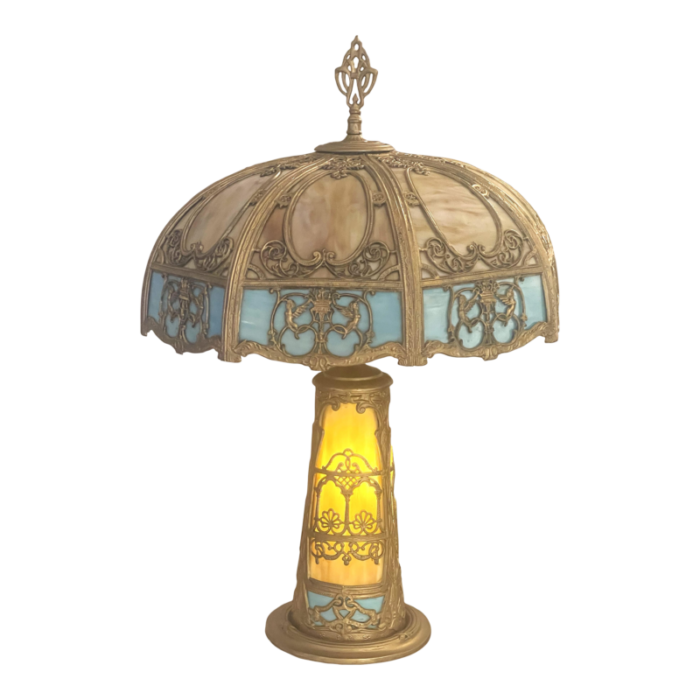 early 20th century victorian double light slag glass lamp 2092