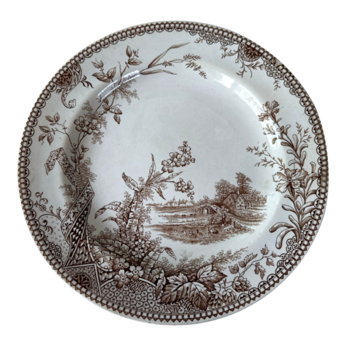 em and co edge malkin and co lisbon brown transferware plate 4478