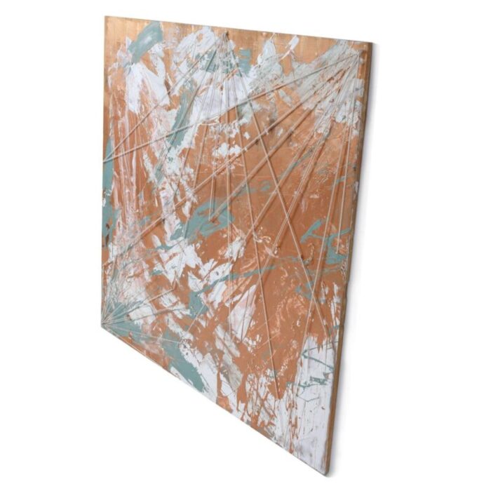 emily tan copper and sage green abstract expressionist painting with string 9684