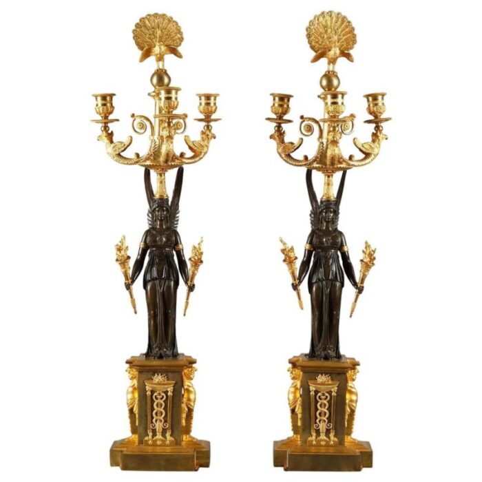 empire bronze 3 branch candelabras set of 2 1