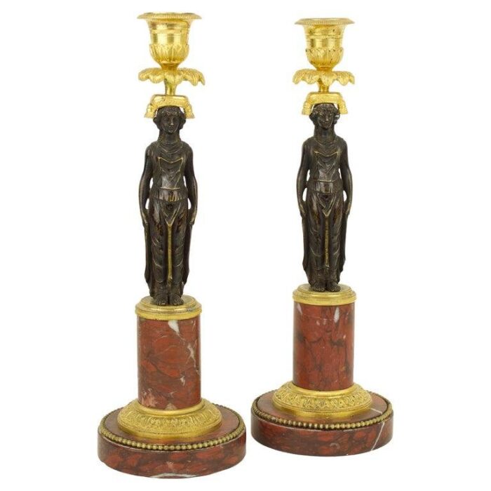 empire candleholders with vestal figures in the style of claude galle france early 1800s set of 2 1