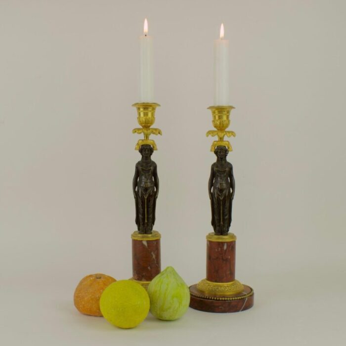 empire candleholders with vestal figures in the style of claude galle france early 1800s set of 2 15