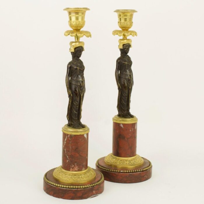 empire candleholders with vestal figures in the style of claude galle france early 1800s set of 2 4