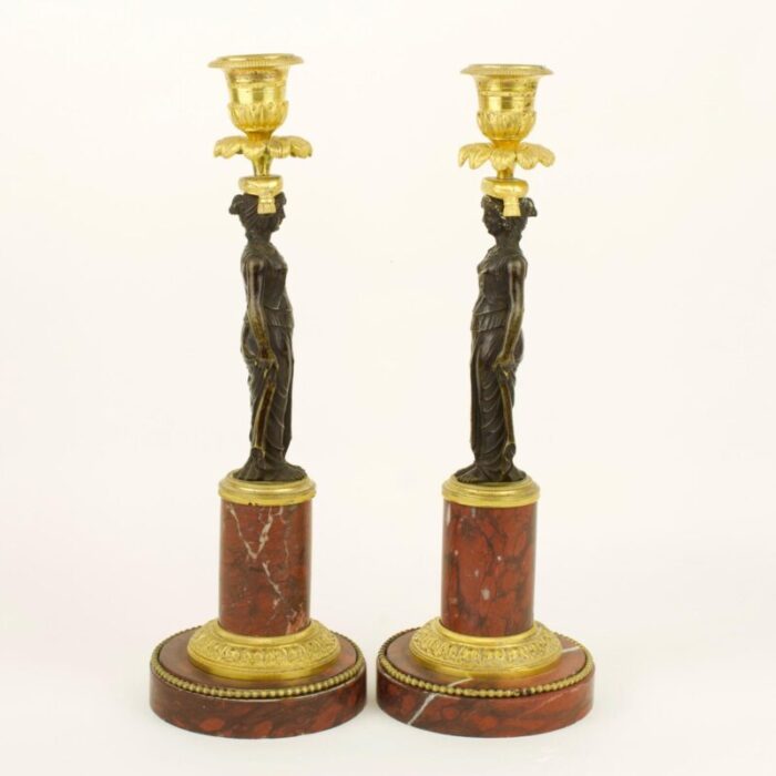 empire candleholders with vestal figures in the style of claude galle france early 1800s set of 2 5