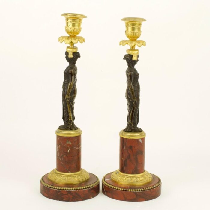 empire candleholders with vestal figures in the style of claude galle france early 1800s set of 2 6