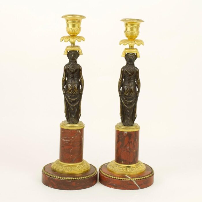 empire candleholders with vestal figures in the style of claude galle france early 1800s set of 2 7